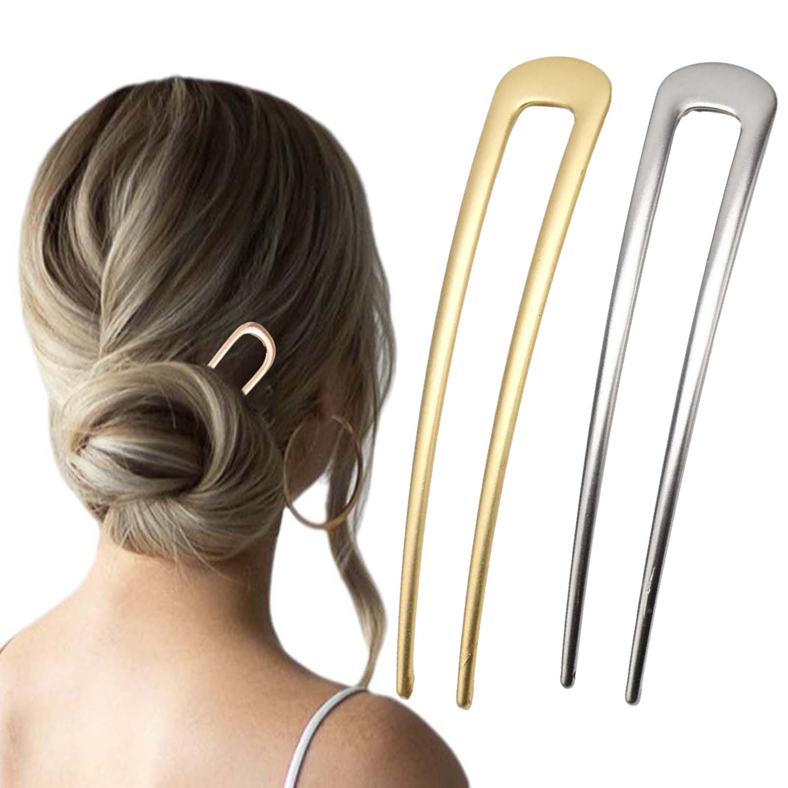 Hair Fork Stick - กิ๊บติดผมรูปตัวยูแบบฝรั่งเศส วินเทจ ทำจากโลหะ สำหรับผู้หญิง ผมหนา อุปกรณ์จัดแต่งทรงผม