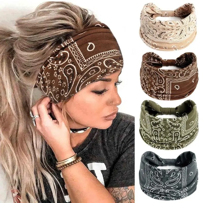Women'S African Accessories - ที่คาดผมสไตล์โบโฮสำหรับผู้หญิง ลายเพสลีย์วินเทจ ที่คาดผมแบบกว้าง ผ้าโพกศีรษะแบบแอฟริกันขนาดใหญ่ ที่คาดผมยืดหยุ่นกันลื่น สำหรับออกกำลังกายและเล่นกีฬา
