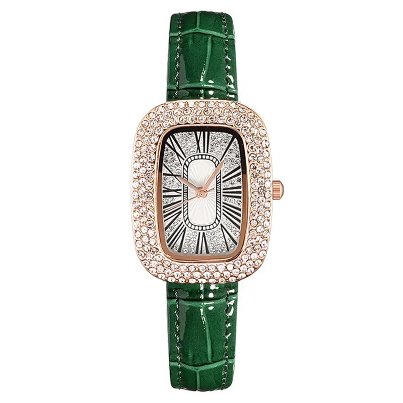 Women'S Accessories To Wear With Watch - คุณภาพสูงคลาสสิก Retro ผู้หญิงเข็มขัดควอตซ์สแควร์สีเขียวควอตซ์นาฬิกานักเรียนสตรีสวมใส่นาฬิกาสไตล์หรูหรานาฬิกา