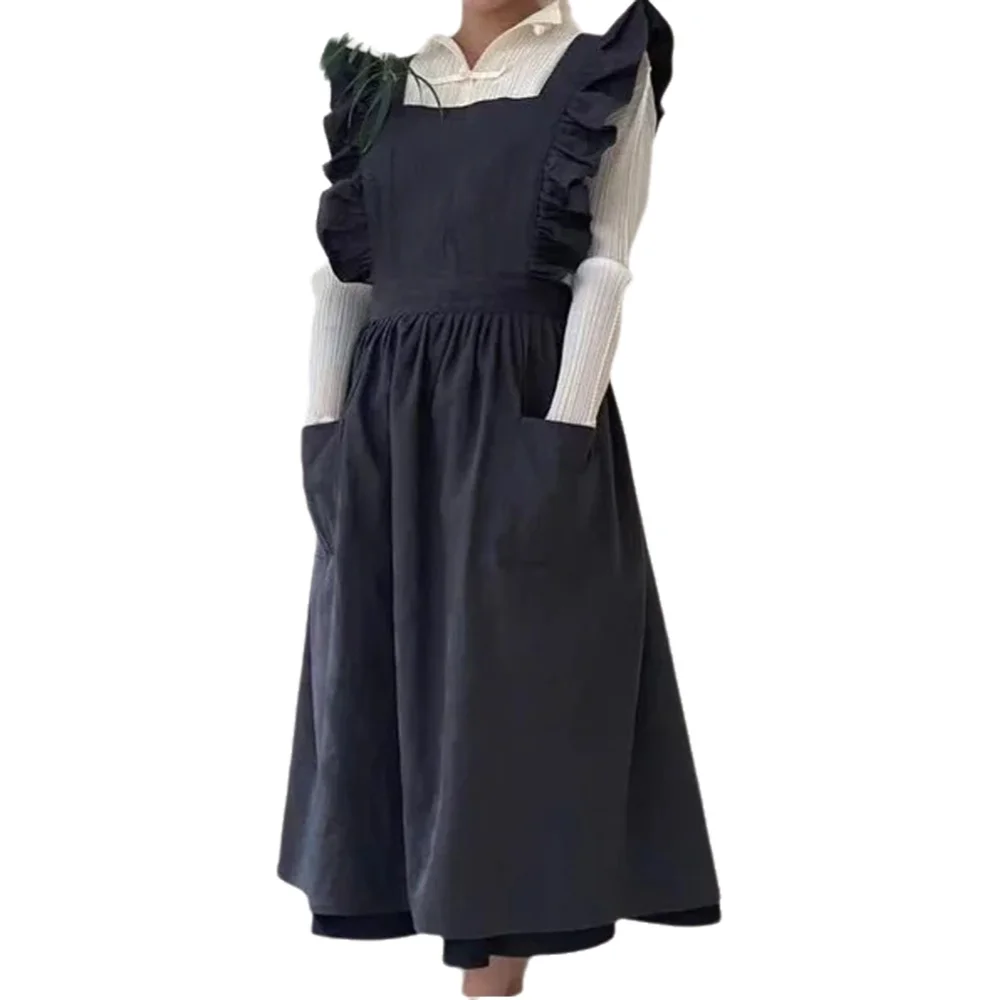 Women'S Vintage Accessories - 1PC French Pastoral Florist Artsy ผ้าฝ้ายผ้าลินินผ้ากันเปื้อนวินเทจครัวอบ