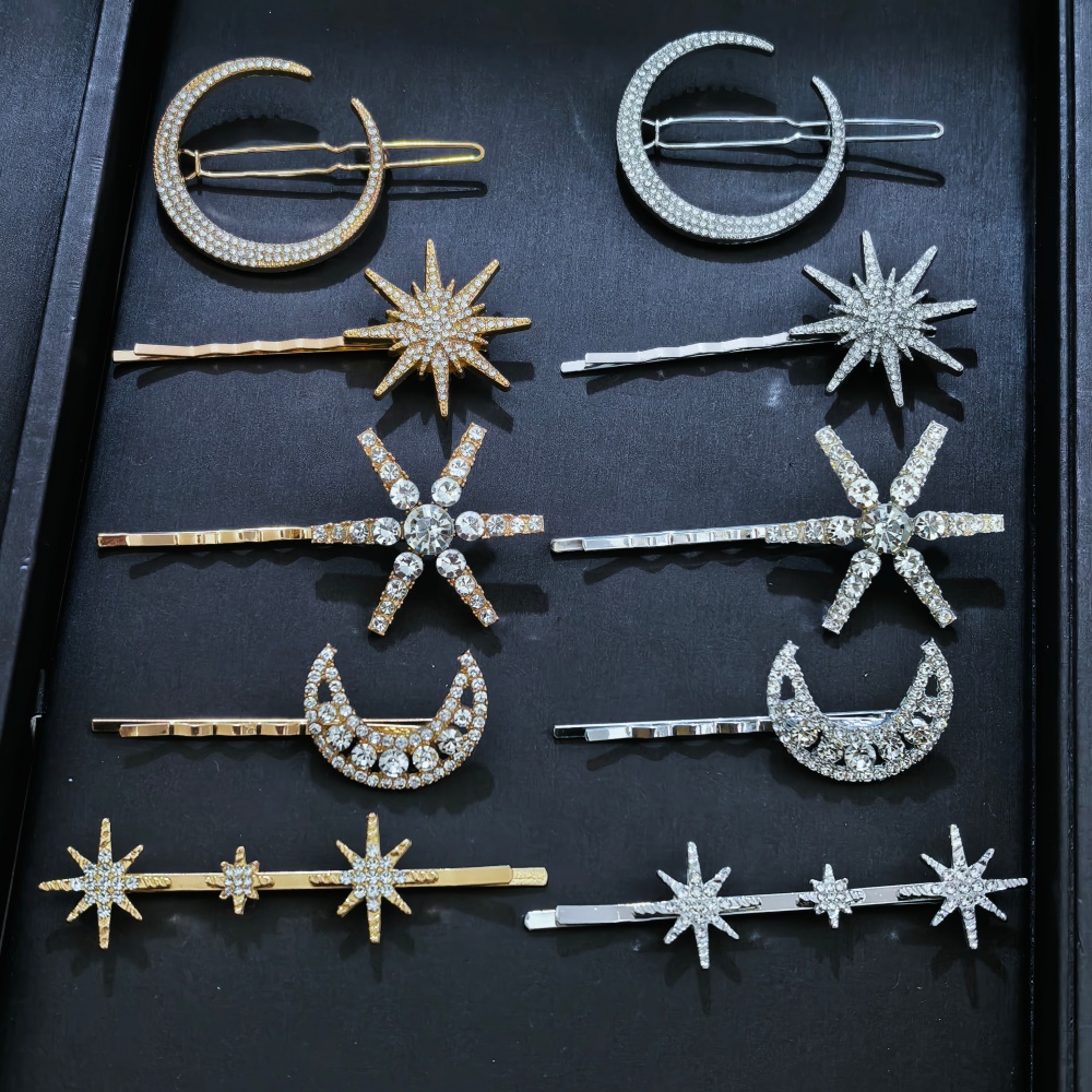 Women Accessories Wholesale - ชุดกิ๊บติดผมรูปดาวคริสตัล 3/4 ชิ้น สำหรับผู้หญิงและเด็กผู้หญิง กิ๊บโลหะหรูหราสำหรับผู้หญิง เครื่องประดับผมสำหรับงานแต่งงาน