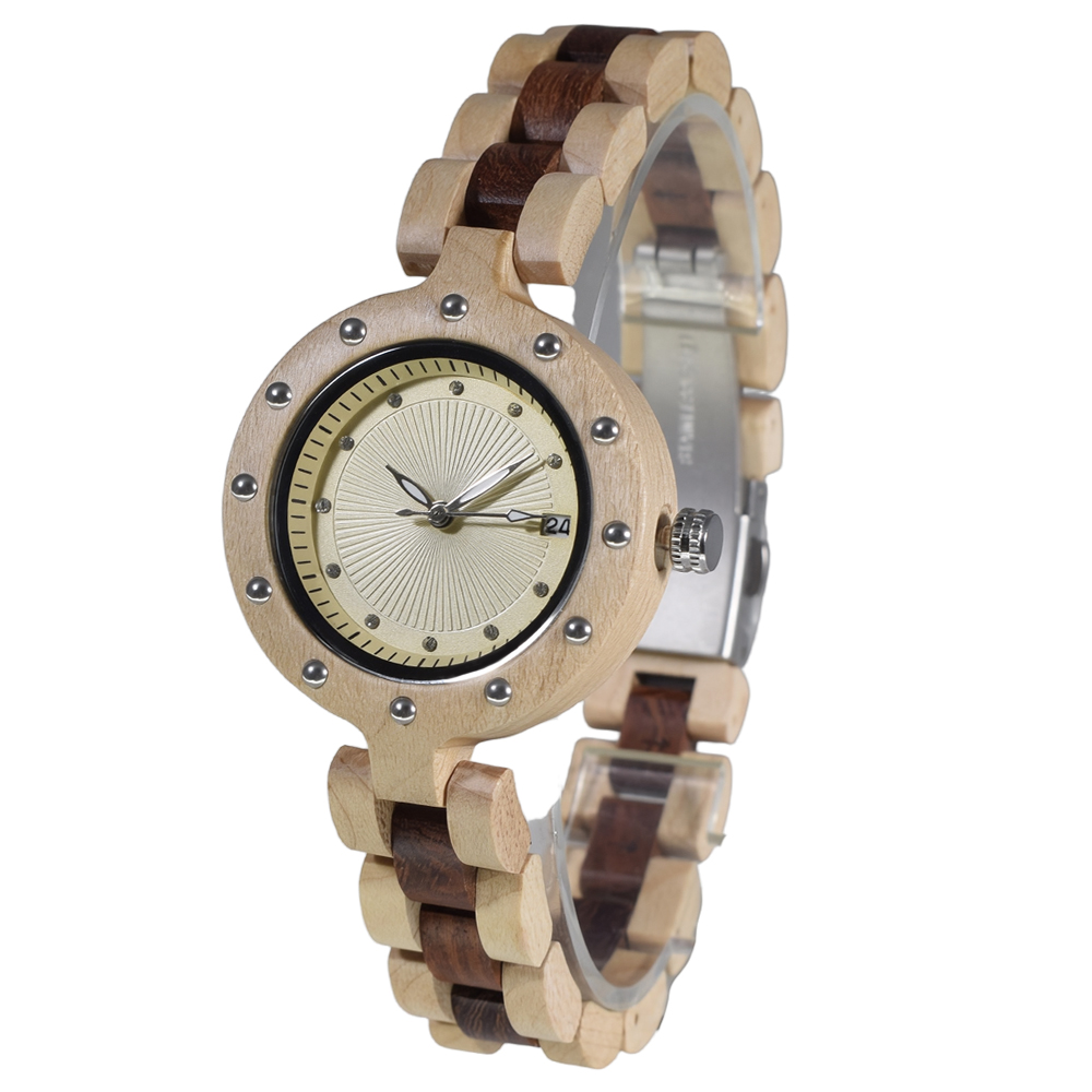 Women'S Accessories To Wear With Watch - นาฬิกาควอตซ์ไม้สไตล์วินเทจสำหรับผู้หญิง ฟังก์ชั่นปฏิทิน ใช้งานได้จริง เข็มเรืองแสง ใช้ได้ทุกวัน เหมาะสำหรับใส่เดท