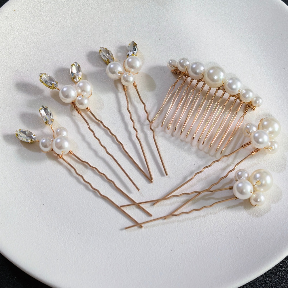 Women Accessories Wholesale - กิ๊บติดผมคริสตัลมุก ชุดหวีสำหรับเจ้าสาว เครื่องประดับผมงานแต่งงาน กิ๊บติดผมรูปตัว U ทำมือ