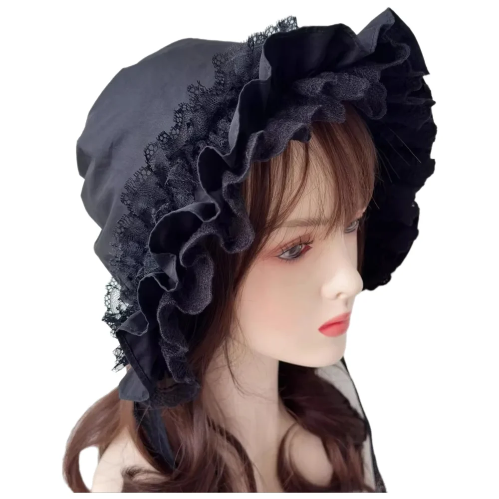 Women'S Vintage Accessories - หมวกบอนเน็ตสไตล์ฝรั่งเศสหวานๆ วินเทจ มินิมอล แต่งขอบลูกไม้ สำหรับกลางคืน สไตล์โกธิคเข้ม