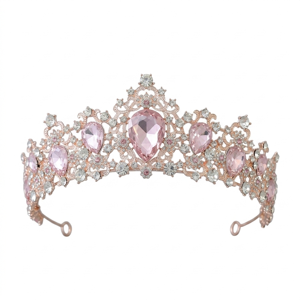Women'S Vintage Accessories - ที่คาดผมมงกุฎหรูหราสำหรับงานแต่งงาน งานประกวด ถ่ายภาพ มงกุฎโลหะผสมสีชมพู เครื่องประดับสุดโรแมนติก