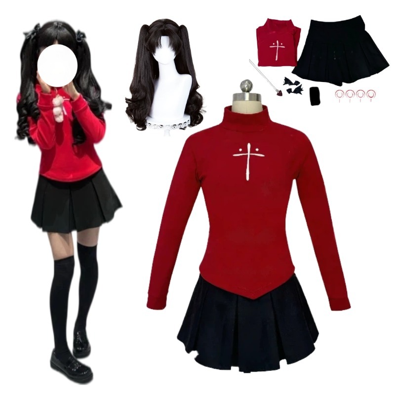 Women'S Red Accessories - อะนิเมะโทซากะ รินคอสเพลย์เครื่องแต่งกายเสื้อสีแดงกระโปรงสีดำอุปกรณ์เสริมชุดสำหรับผู้หญิงฮาโลวีนปาร์ตี้คาร์นิวัลชุดสวมบทบาท