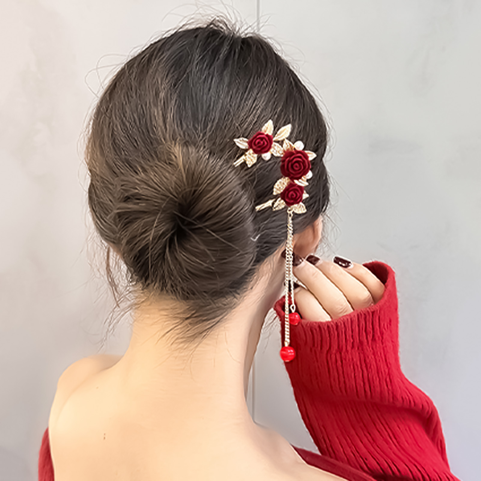 กิ๊บติดผมรูปดอกกุหลาบสไตล์จีนส - Women'S Red Accessories บทวิจารณ์และราคา
