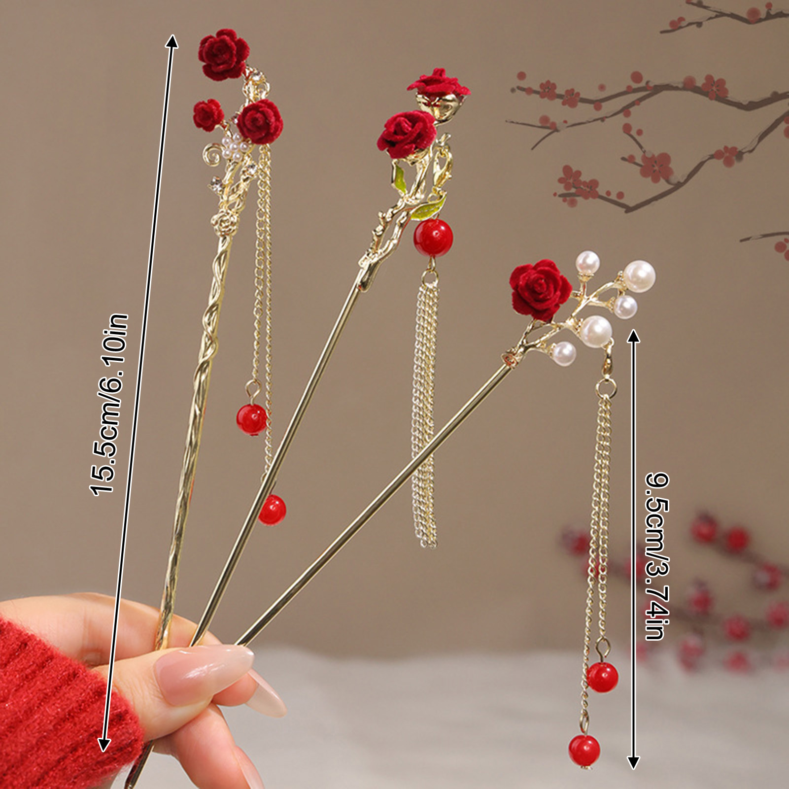 กิ๊บติดผมรูปดอกกุหลาบสไตล์จีนส - Women'S Red Accessories บทวิจารณ์และราคา